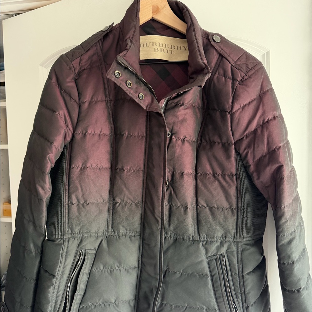 Burberry Brit Ombre Burgundy to Black Quilted Puffer Coat